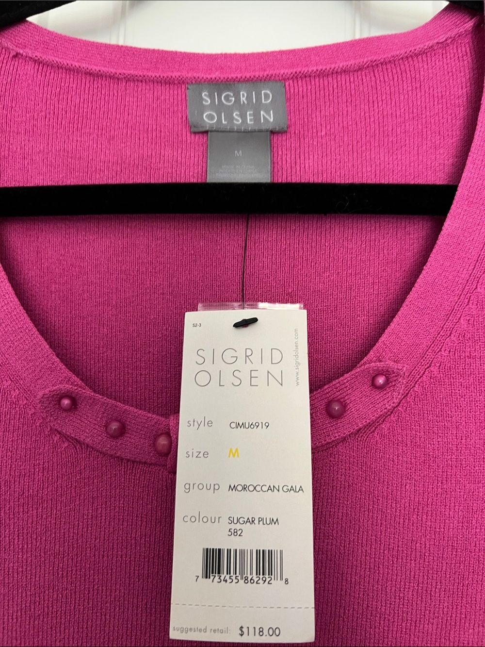 Sigrid Olsen Hot Pink Scoop Neck Sweater with Bow Accent - Picture 3 of 4
